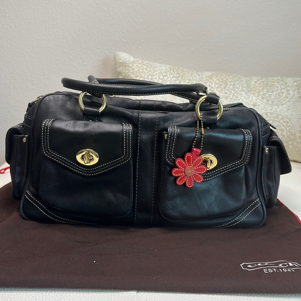 COACH black leather satchel handbag